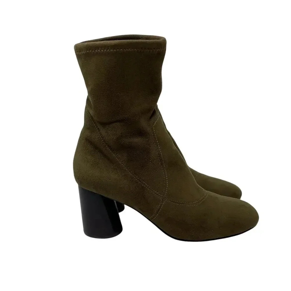 Donald Pliner Suede Sock Boot - Leather Booties - Olive Green - Size 6 - Picture 3 of 9
